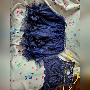 Elegant Navy Blue Lace Top and Skirt Set